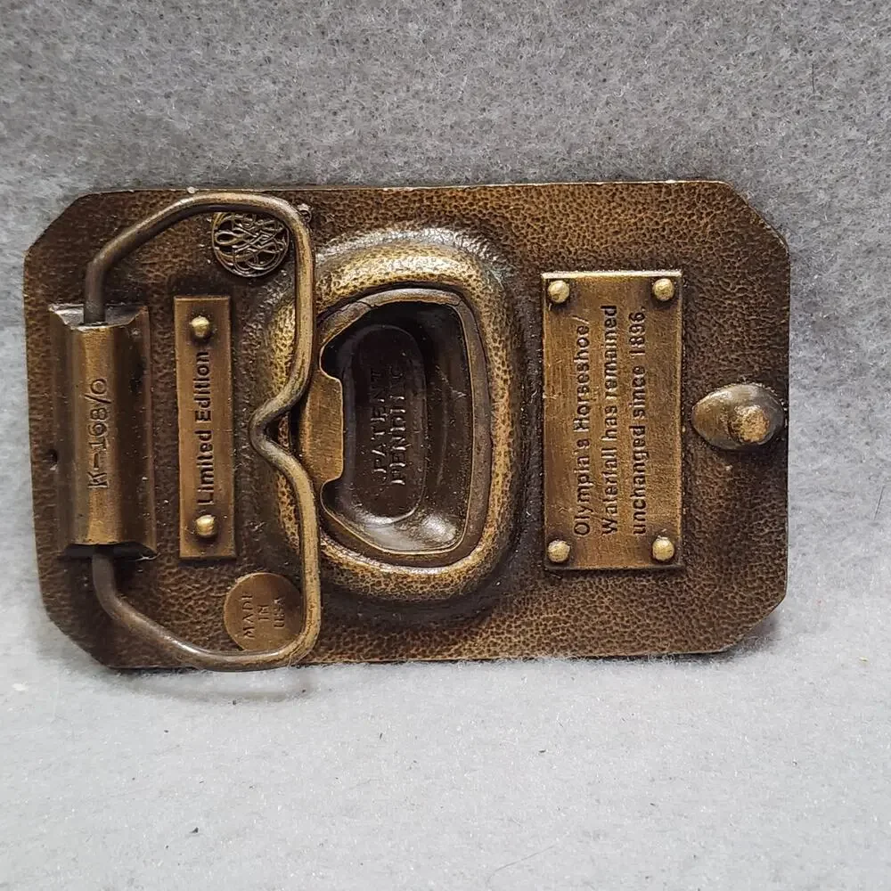 Olympia Beer It's The Water Belt Buckle Olympia Horseshoe Waterfall Vintage 1970